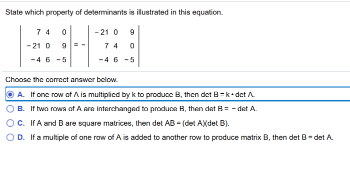 State which property of determinants is illustrated in this equation.