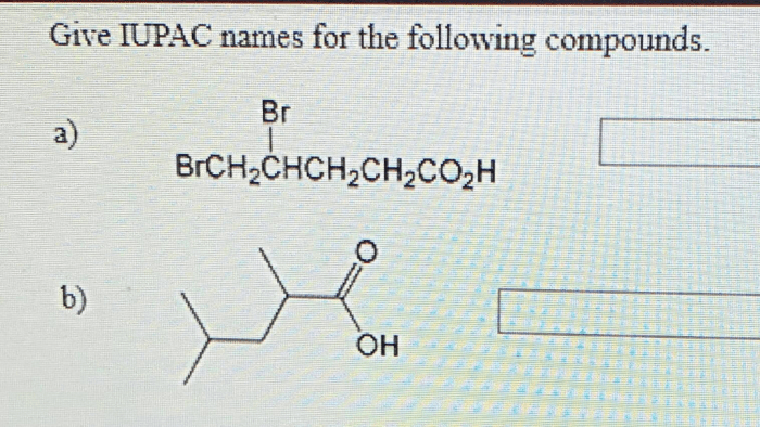 Give the iupac names of the following compounds